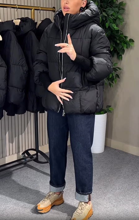 Ribbed Cuff Puffer Jacket with Stand Collar