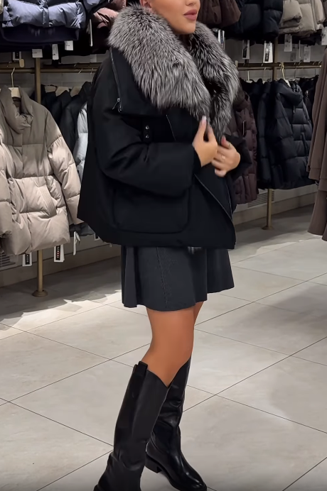 Oversized Puffer Jacket with Faux Fur Collar