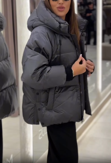 Drawstring Hood Puffer Jacket with Ribbed Cuffs