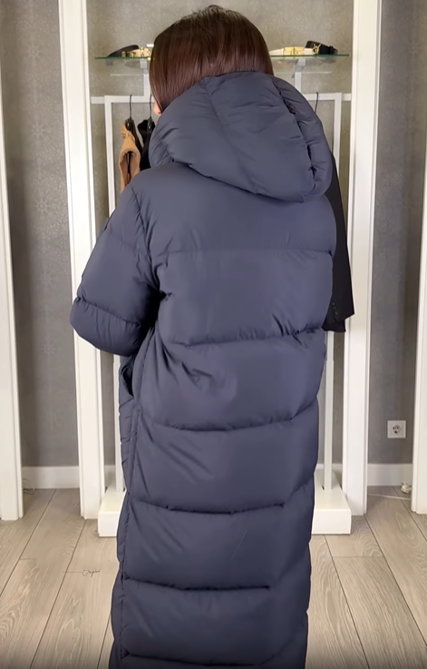 Hooded Long-Length Puffer Coat with Magnetic Closure
