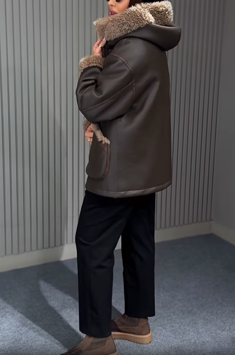 Faux Leather Shearling-Trim Parka