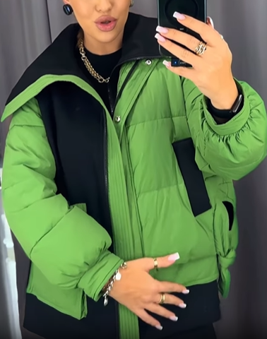 2-in-1 Puffer Jacket & Vest Set with Contrast Panels