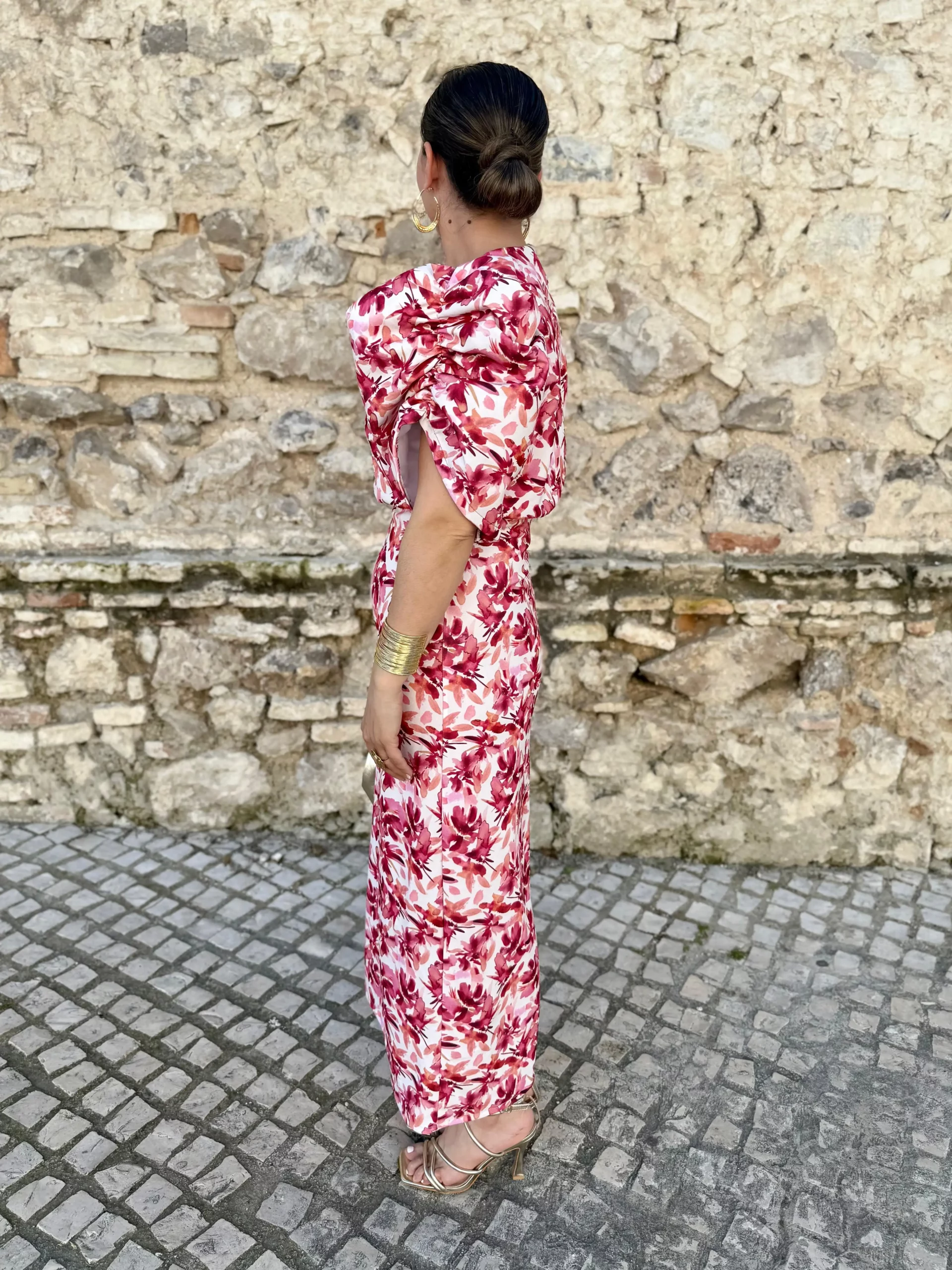 Floral print bubble sleeve dress