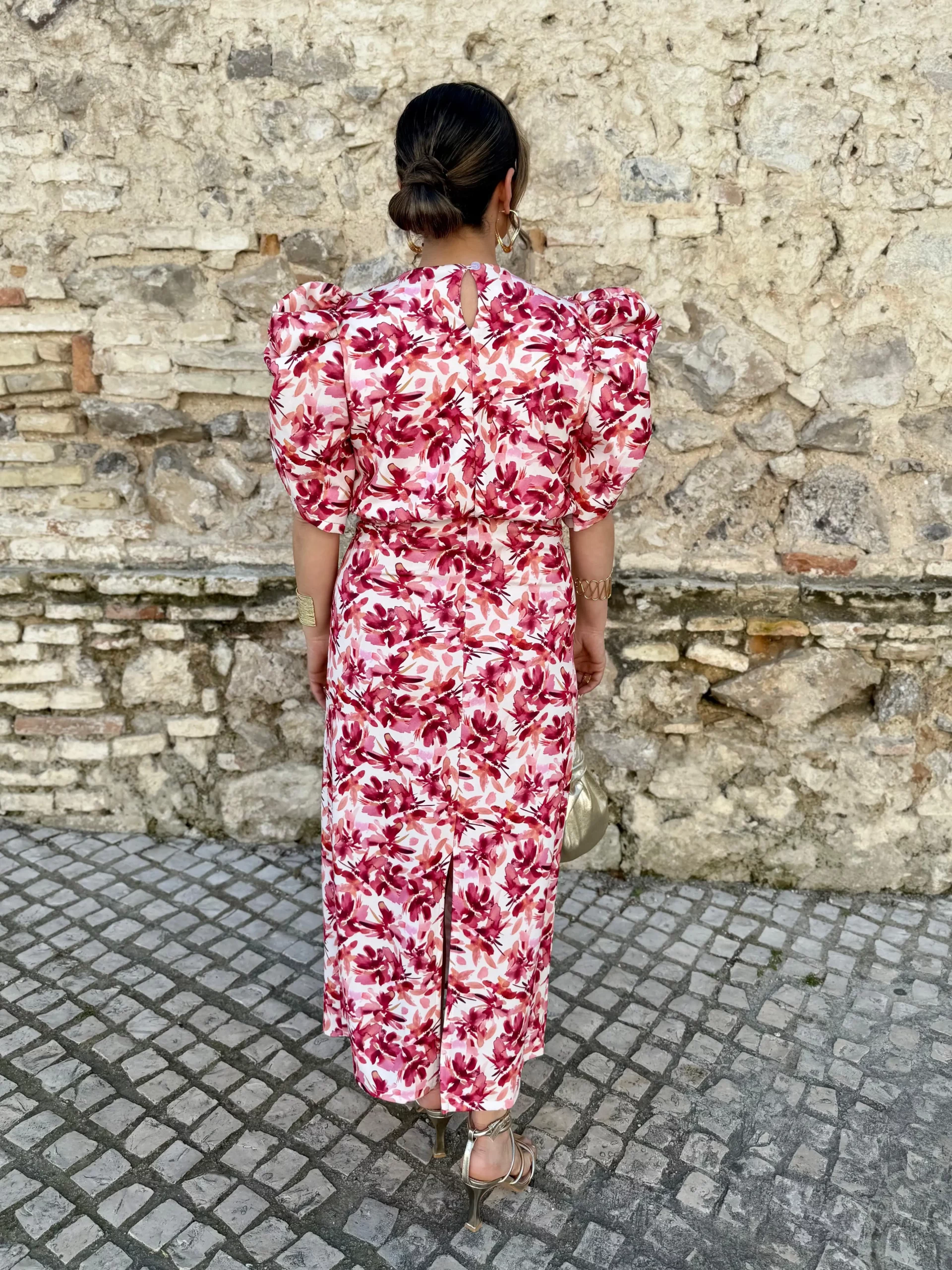 Floral print bubble sleeve dress
