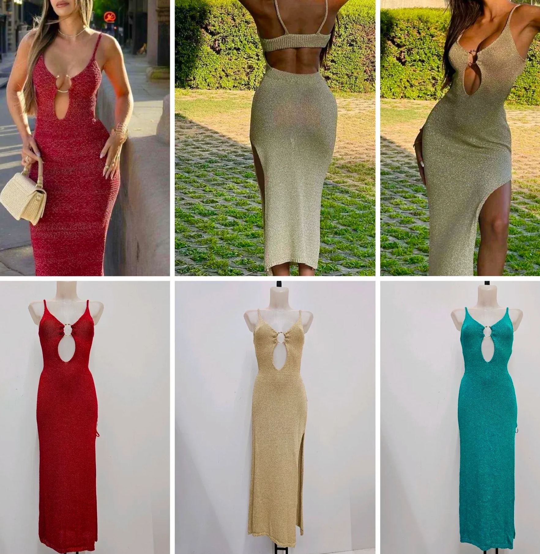 Turquoise Metallic Cut-Out Dress