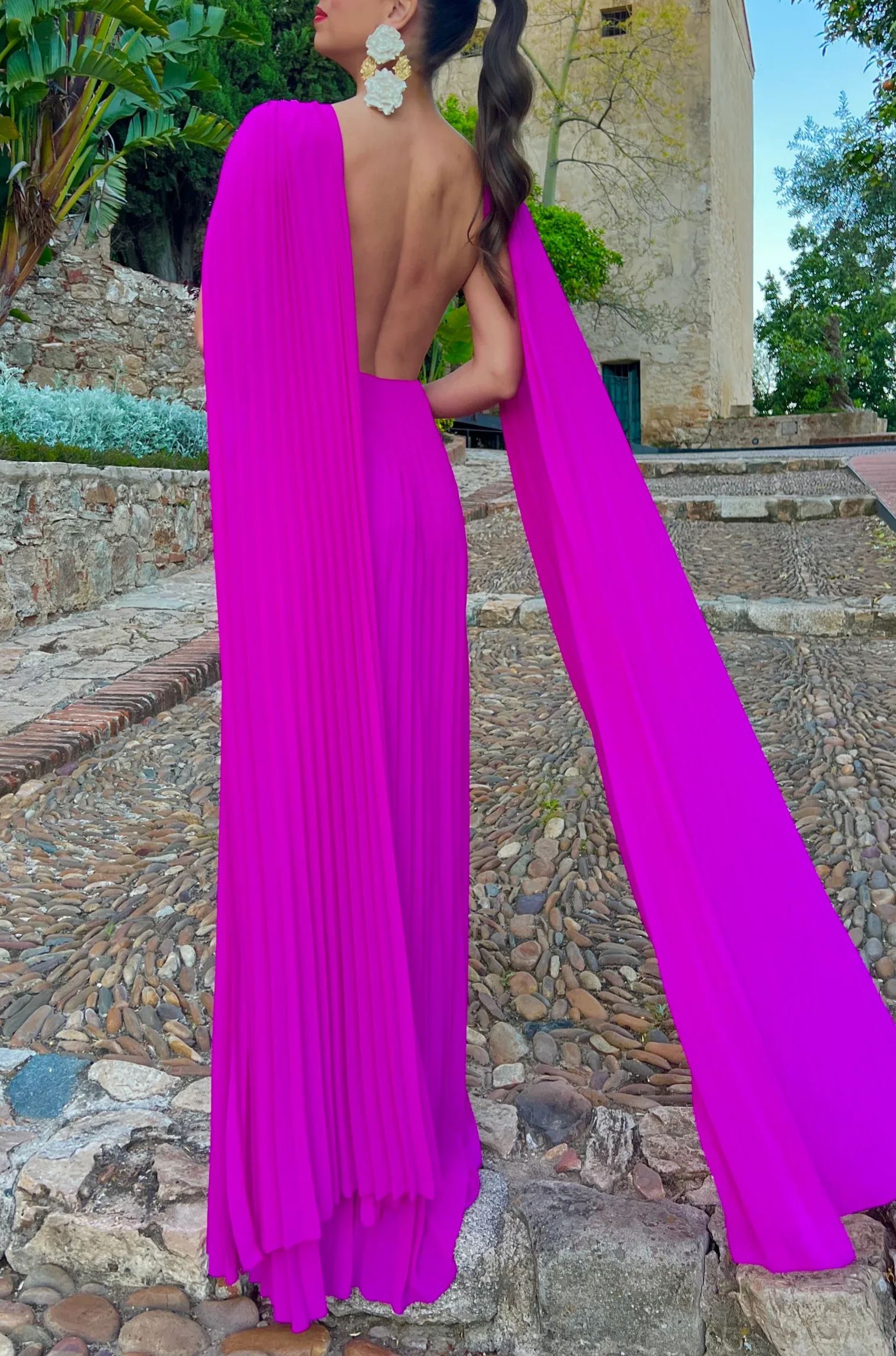 Mauve Cape Pleated Dress