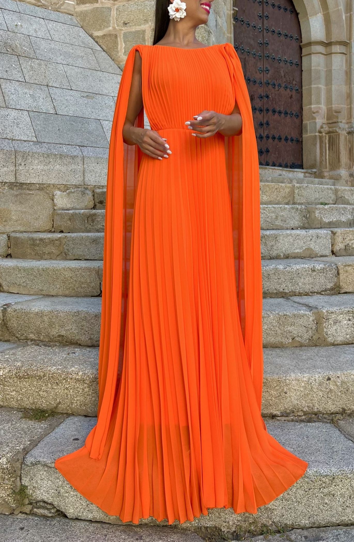 Mauve Cape Pleated Dress