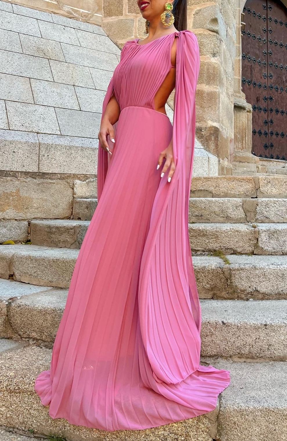 Mauve Cape Pleated Dress