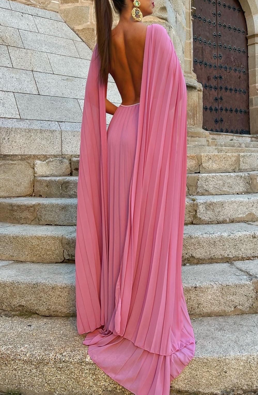 Mauve Cape Pleated Dress
