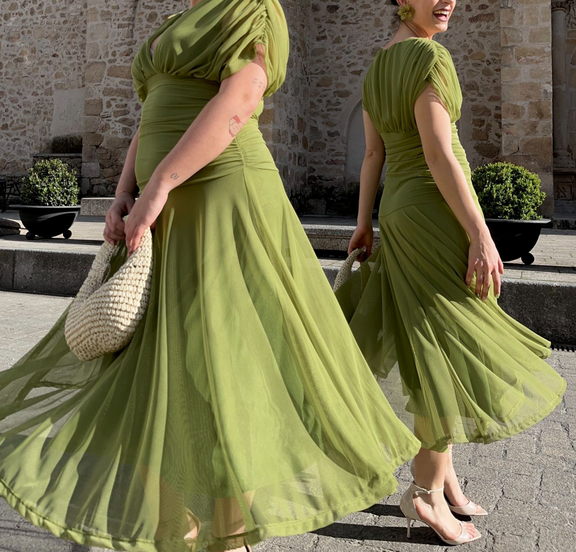 Ethereal Whisper Olive Green Dress