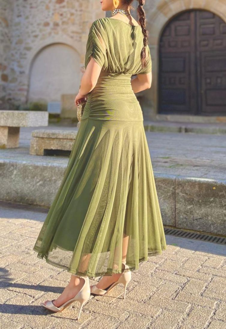 Ethereal Whisper Olive Green Dress