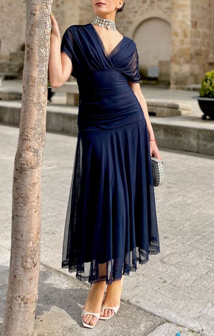 Ethereal Whisper Navy Blue Dress
