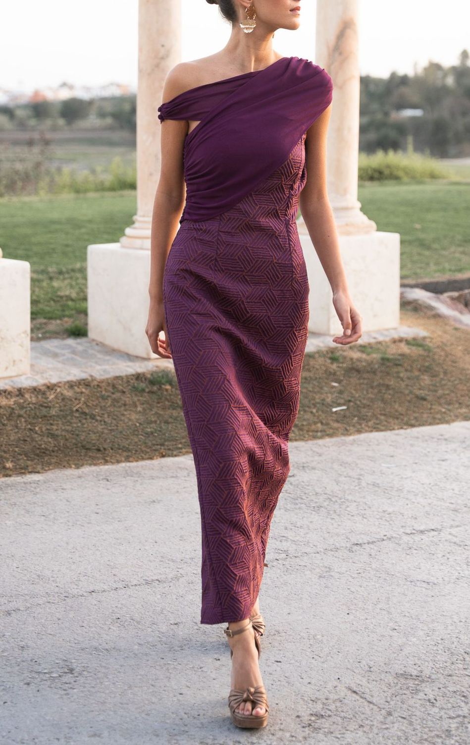 Asymmetric Patchwork Jacquard Dress