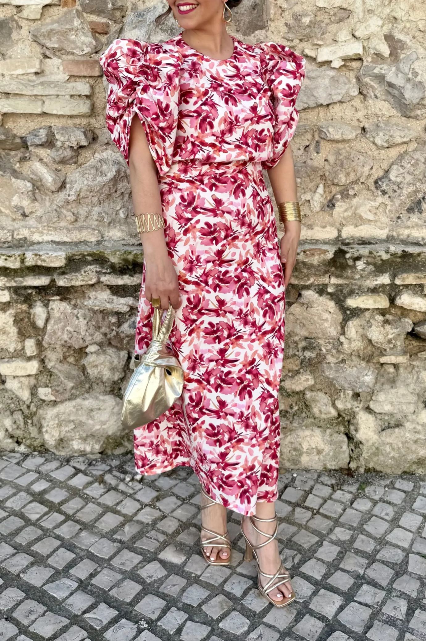 Floral print bubble sleeve dress