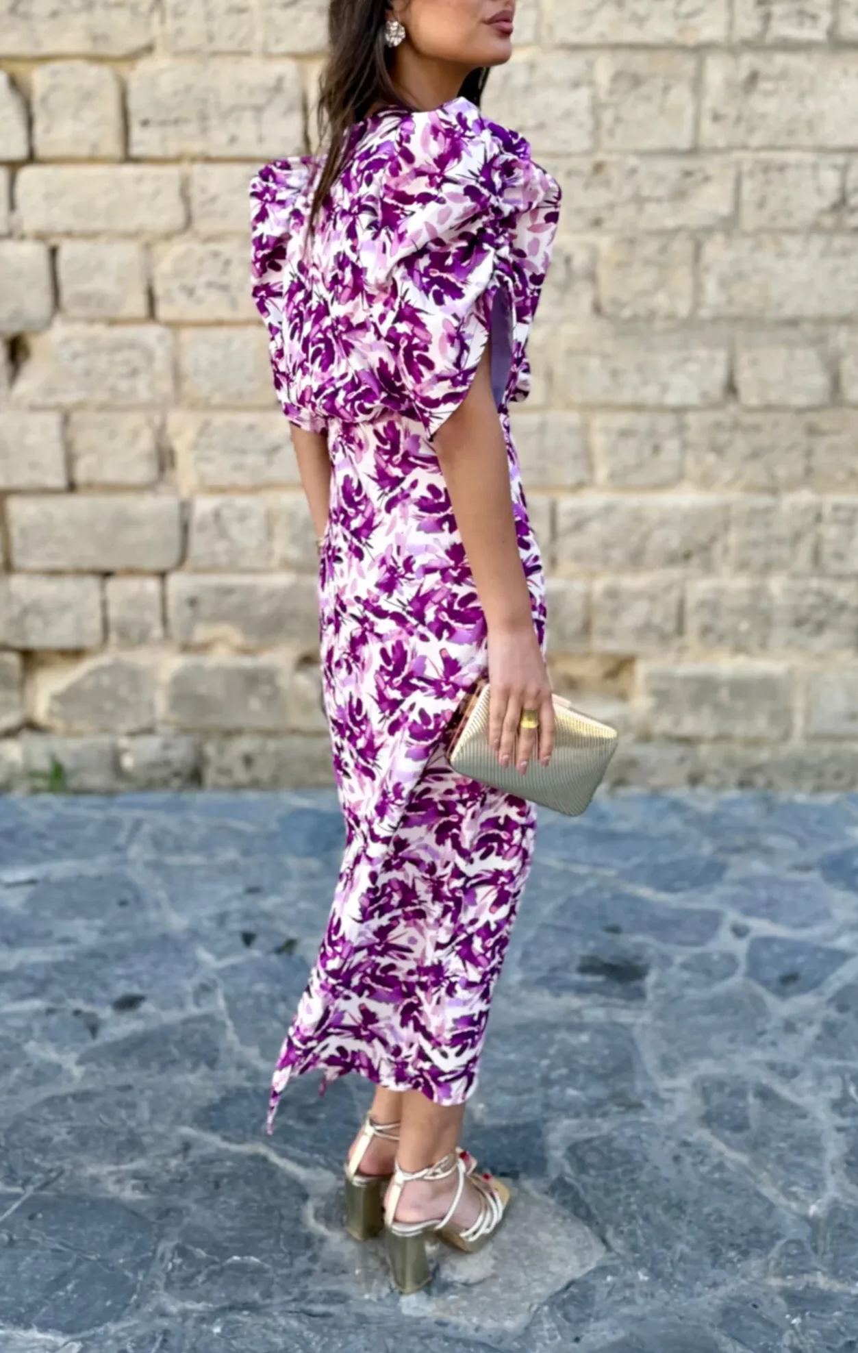 Floral print bubble sleeve dress