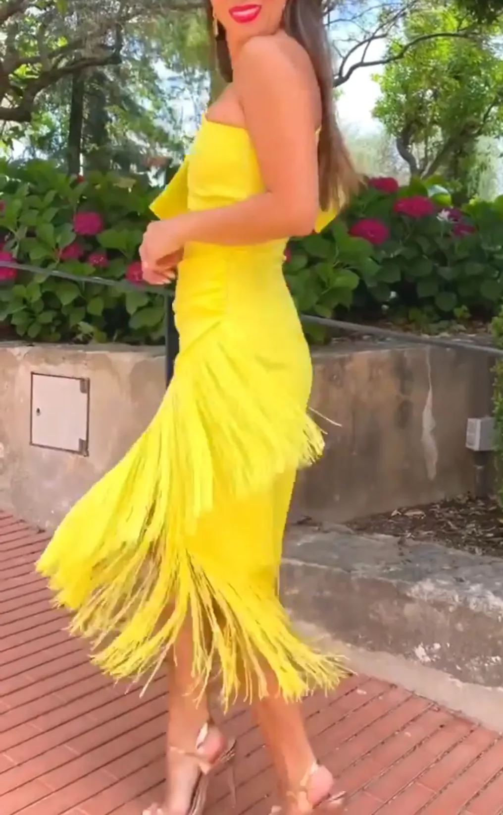 One-Shoulder Fringe-Trimmed Dress