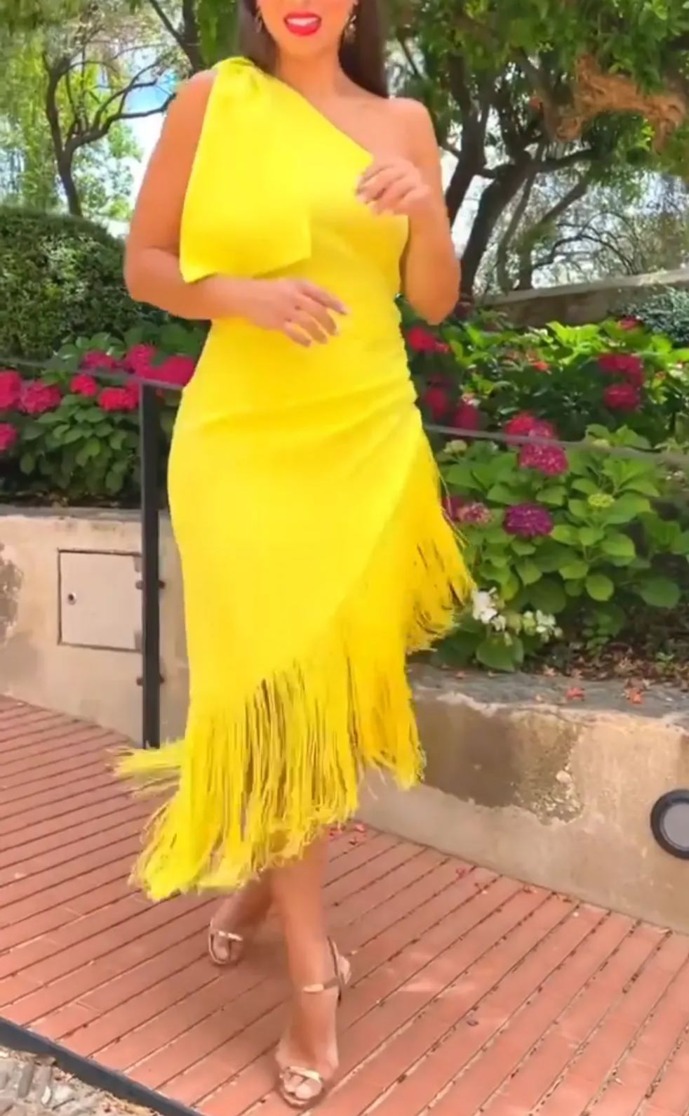 One-Shoulder Fringe-Trimmed Dress