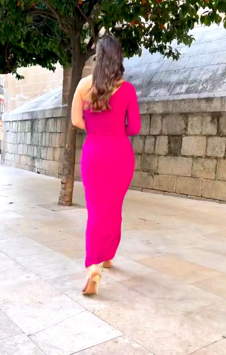 One-Shoulder Long-Sleeve Tie-Front Split Dress