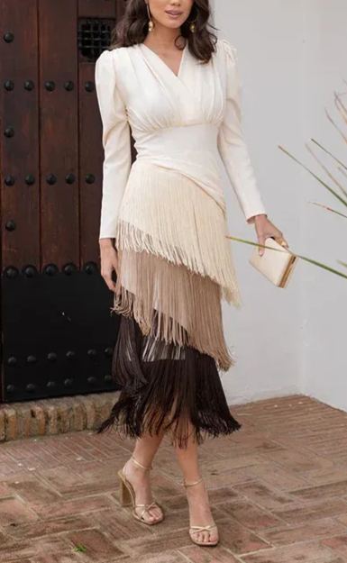 Long-sleeved elegant fringe dress
