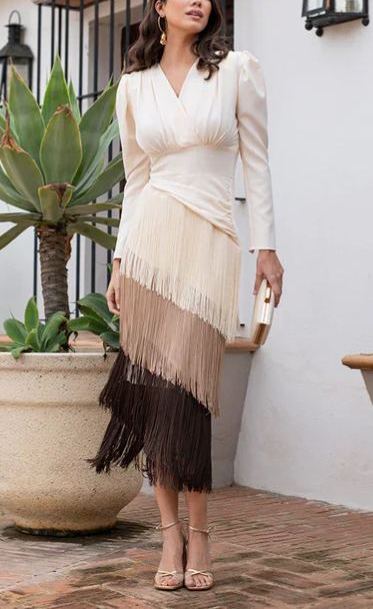 Long-sleeved elegant fringe dress