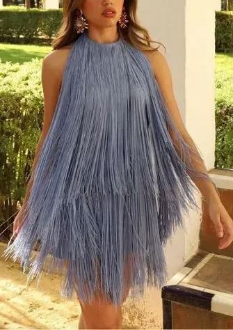 Choker-Neck Fringe Mini Dress
