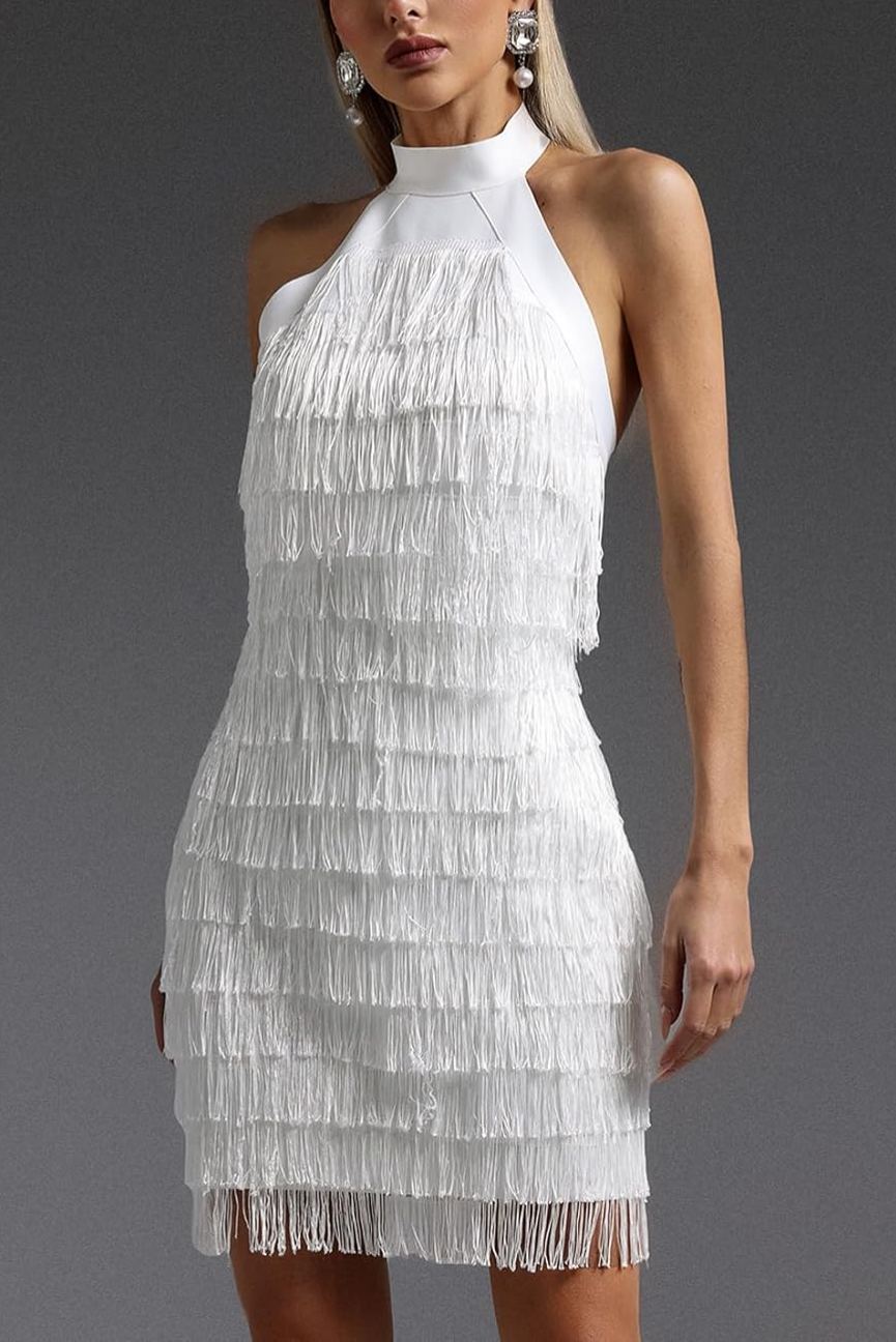 Strapless fringe backless mini dress