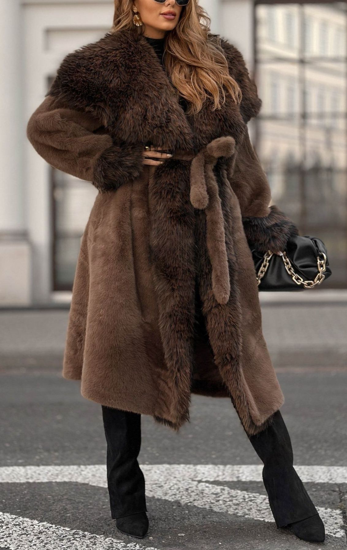 Long fur-trimmed coat