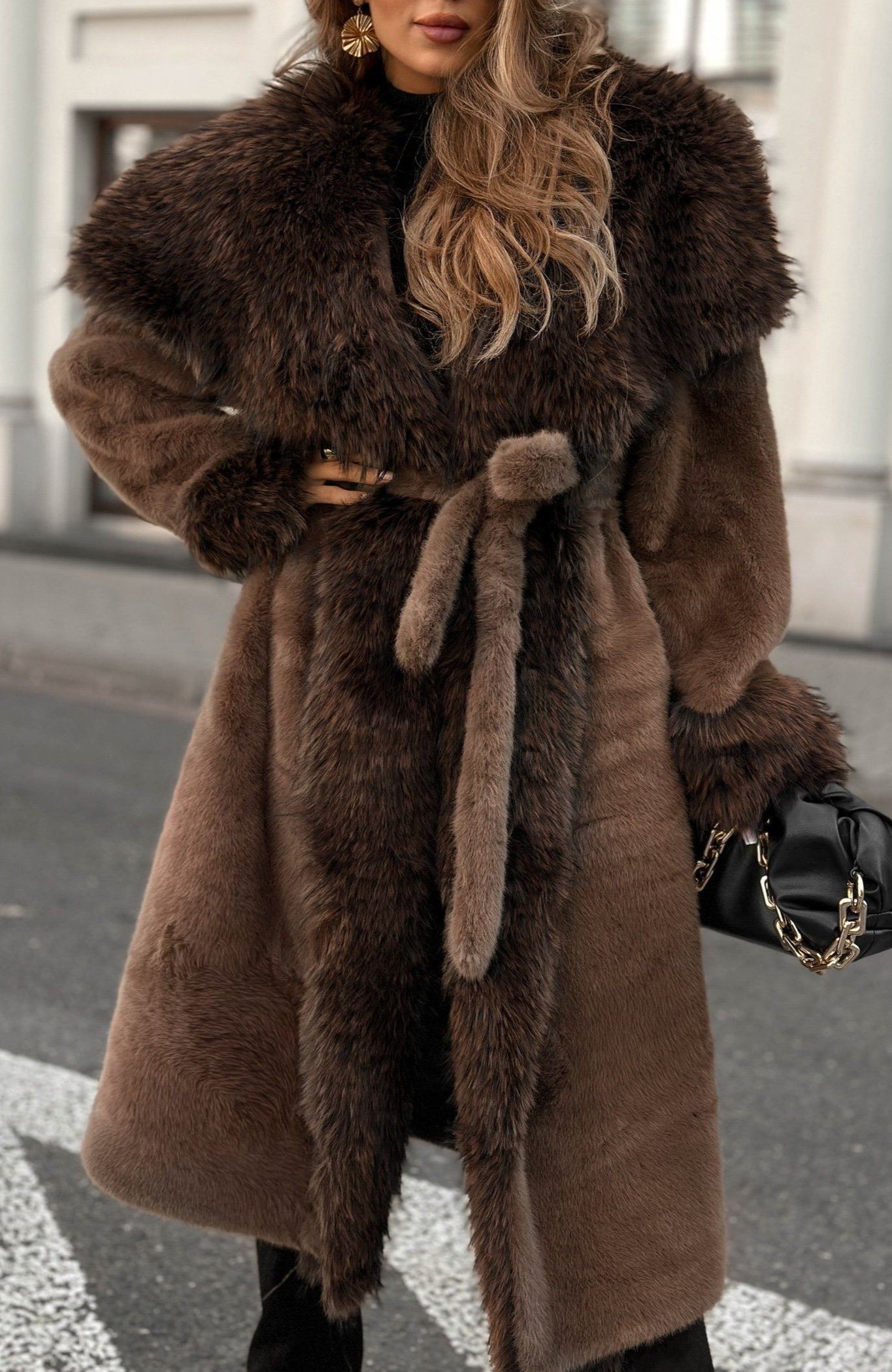 Long fur-trimmed coat
