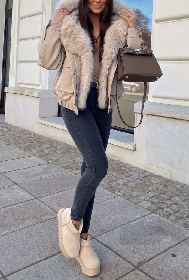Taz Beige Lined Leather Jacket