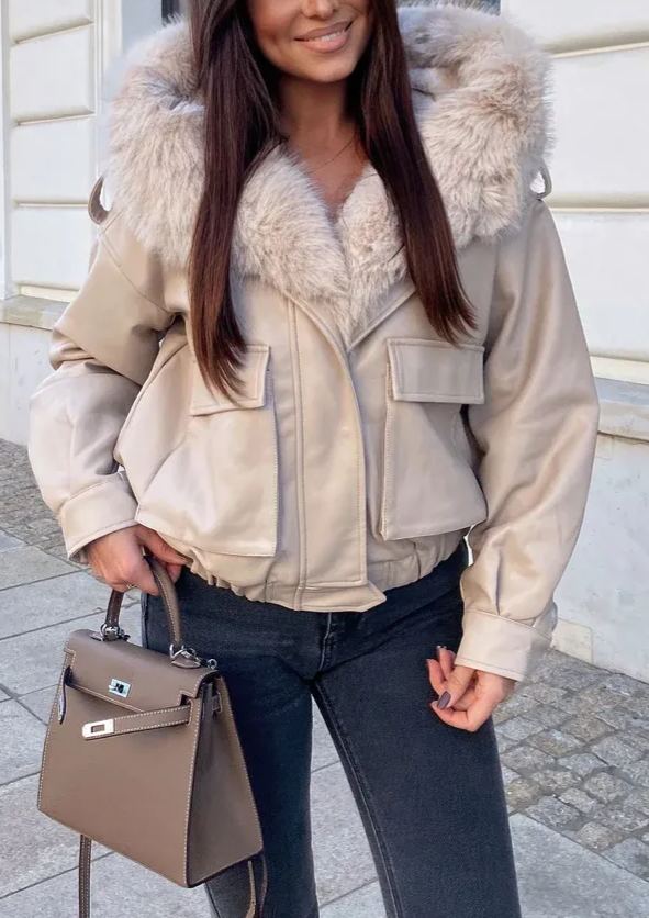 Taz Beige Lined Leather Jacket
