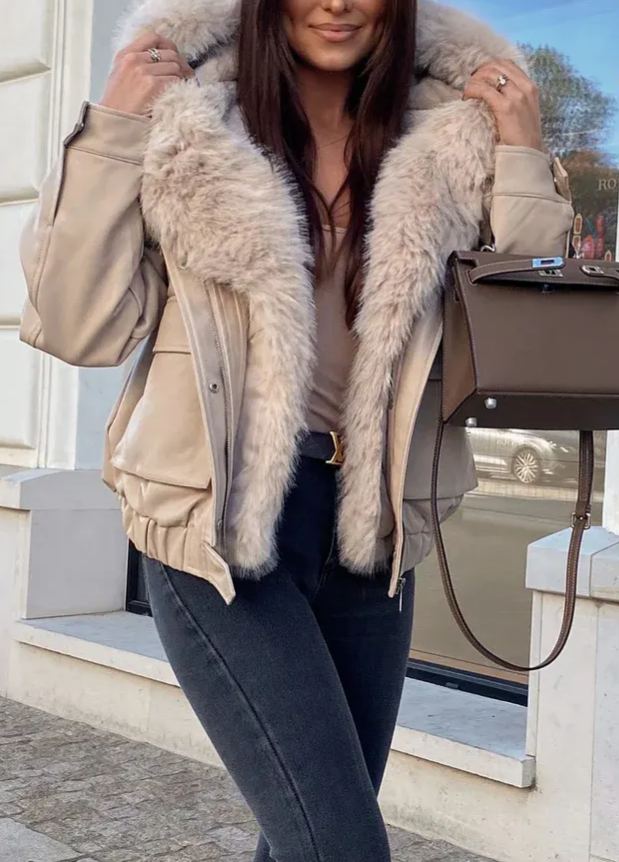 Taz Beige Lined Leather Jacket