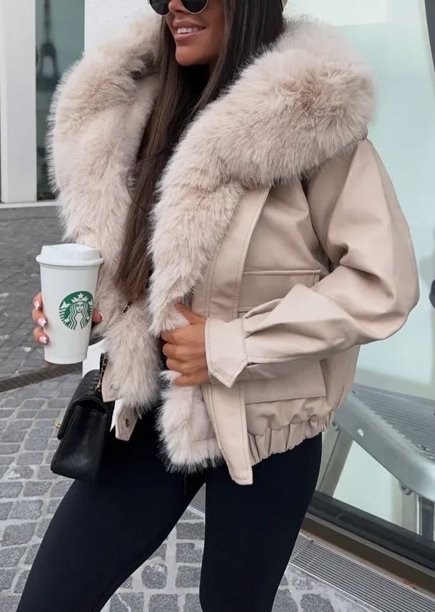 Taz Beige Lined Leather Jacket