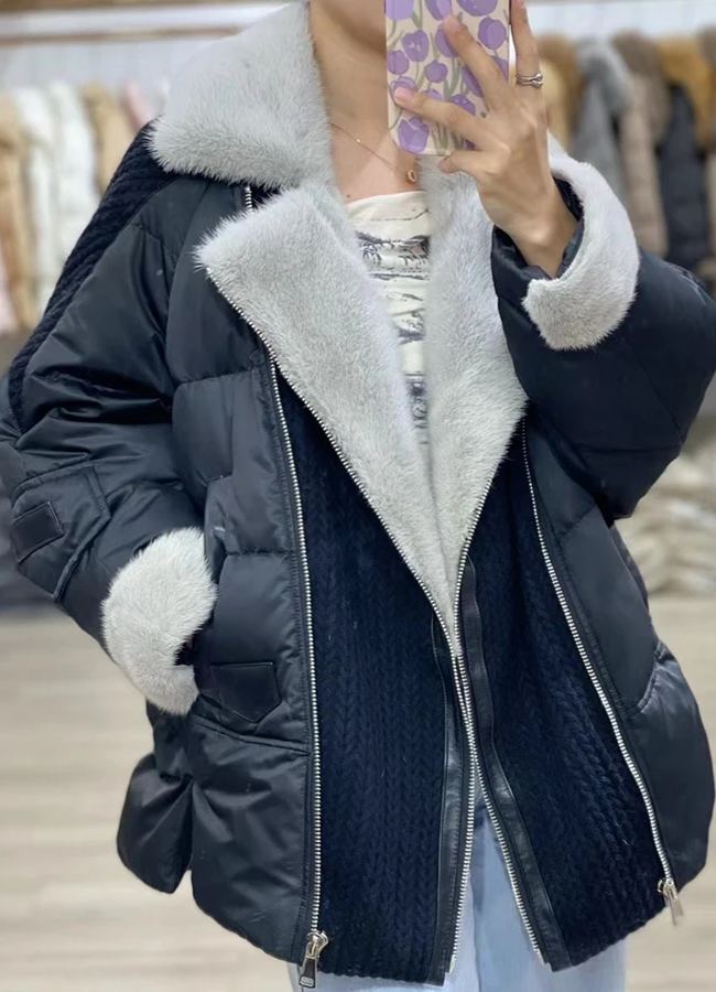 Quilted Down Jacket with Faux Fur Trim