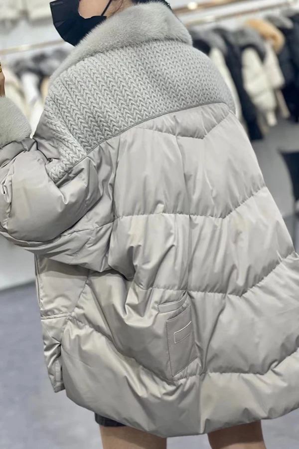 Quilted Down Jacket with Faux Fur Trim