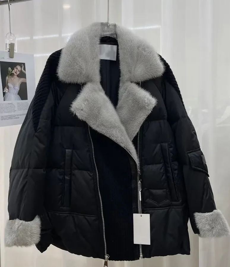 Quilted Down Jacket with Faux Fur Trim