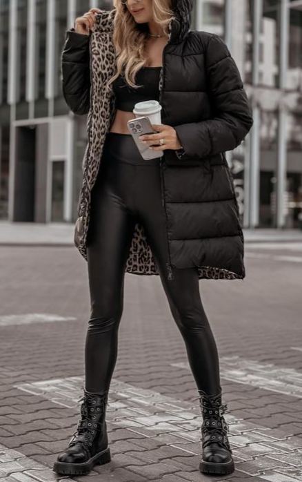 Leopard print double-faced down jacket