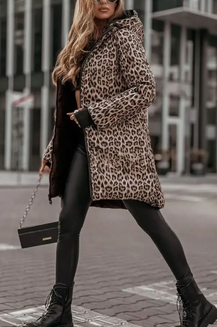 Leopard print double-faced down jacket