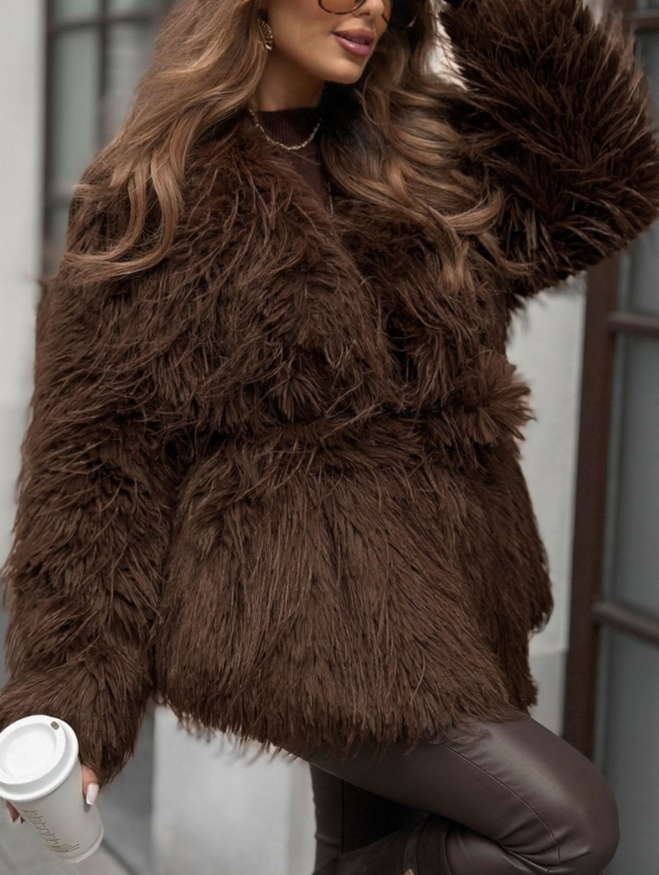 Short Wool-Blend Faux Fur Coat