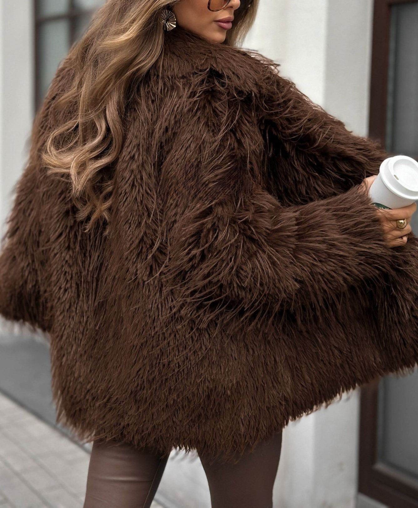 Short Wool-Blend Faux Fur Coat