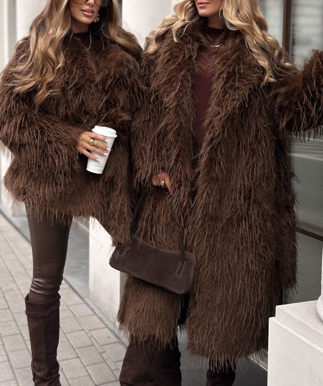 Short Wool-Blend Faux Fur Coat