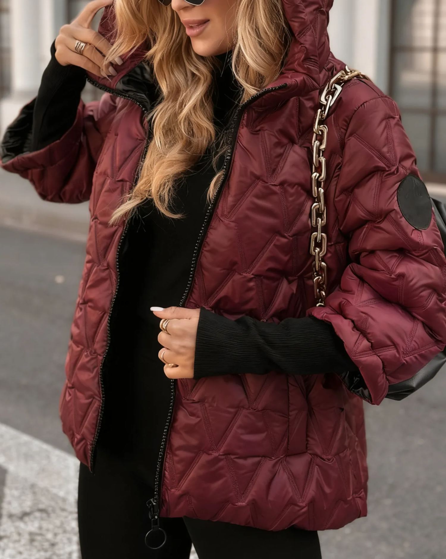 Quiet Afternoon burgundy short quilted jacket