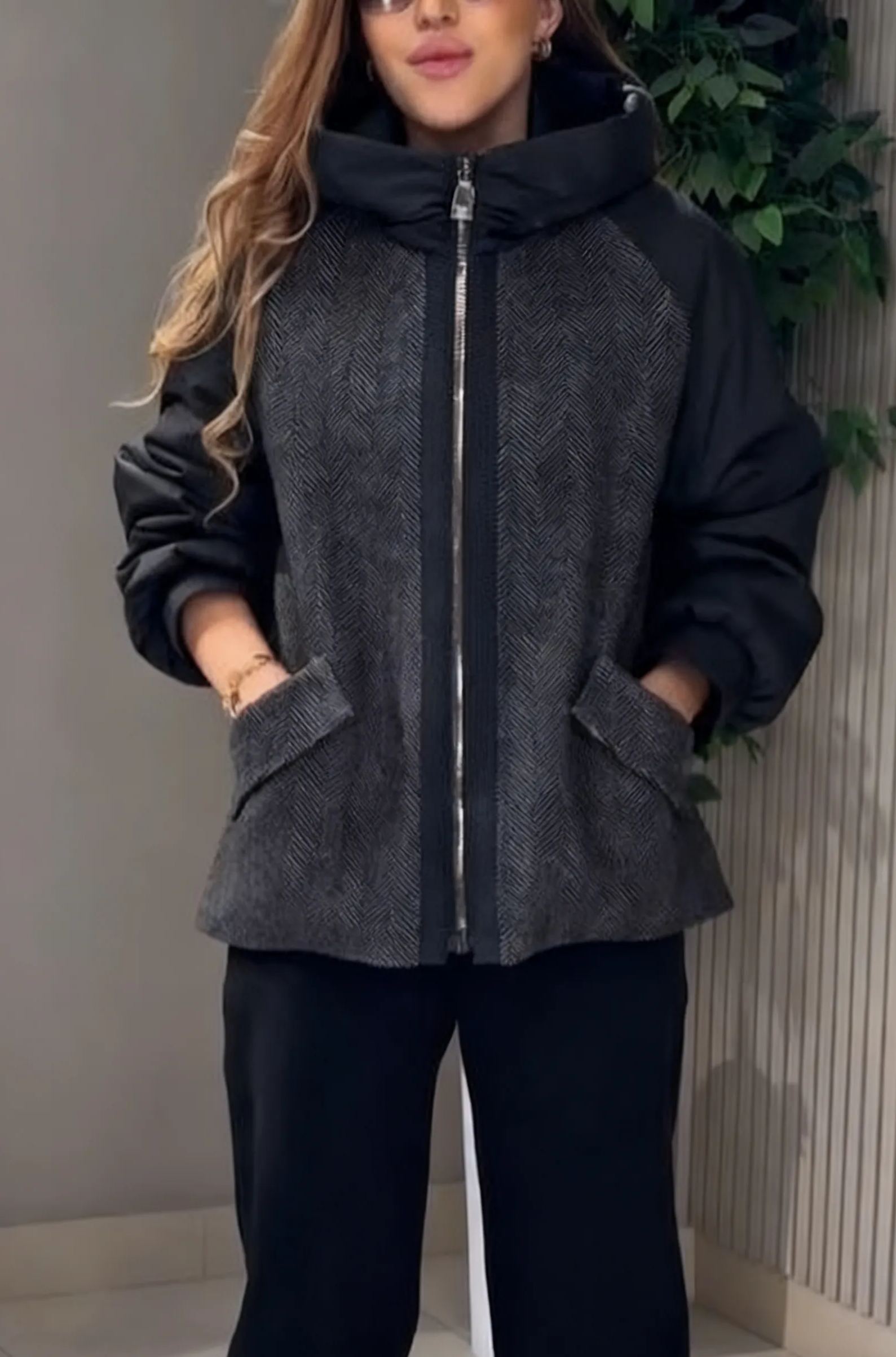 Herringbone and Nylon Hybrid Jacket