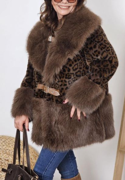Leopard - Print Faux Fur Coat