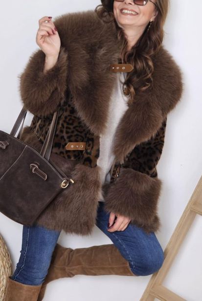 Leopard - Print Faux Fur Coat