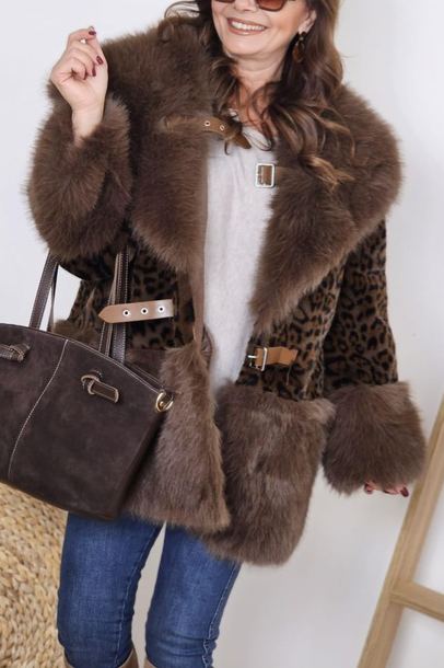 Leopard - Print Faux Fur Coat