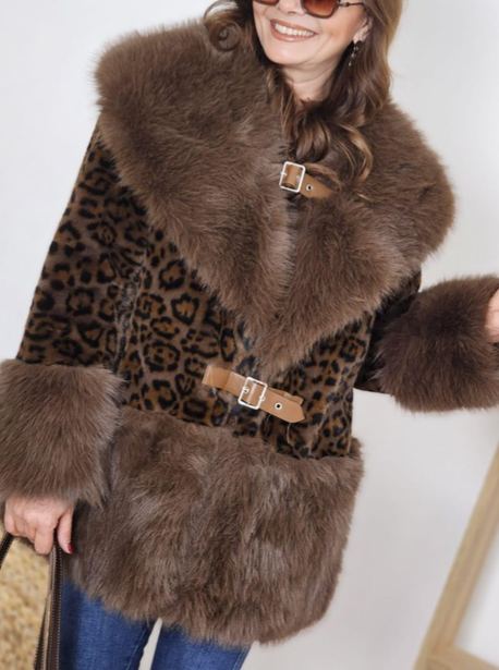 Leopard - Print Faux Fur Coat