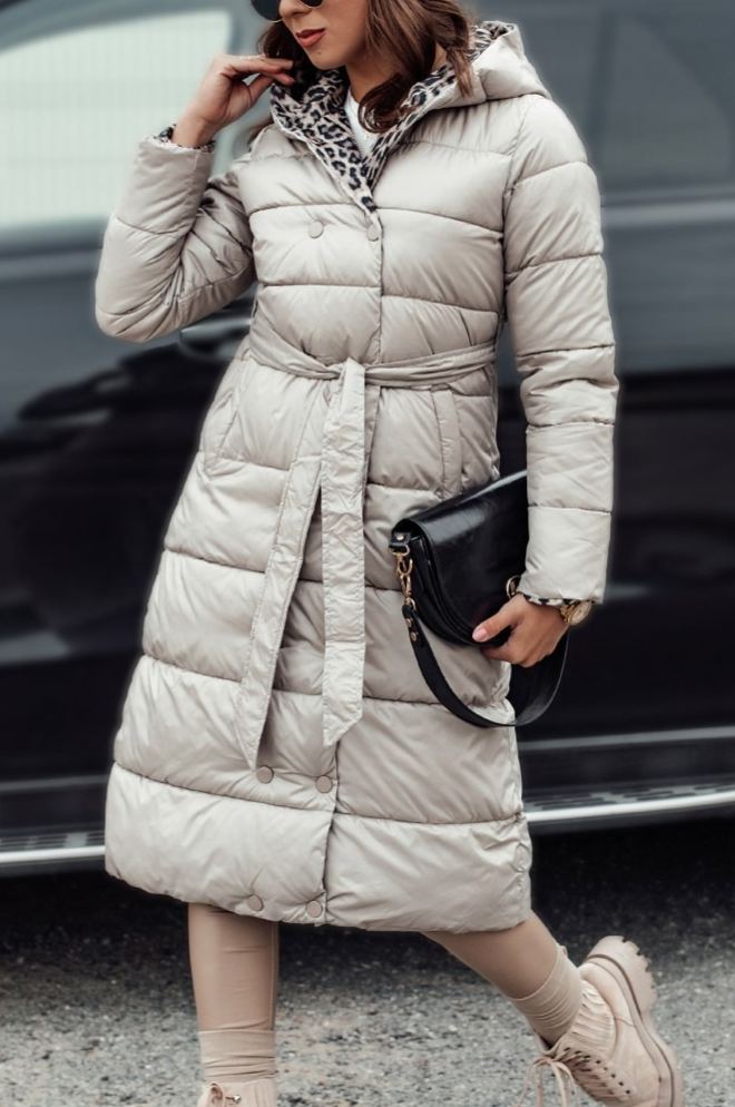 Reversible Down Coat with Leopard Print and Solid Design