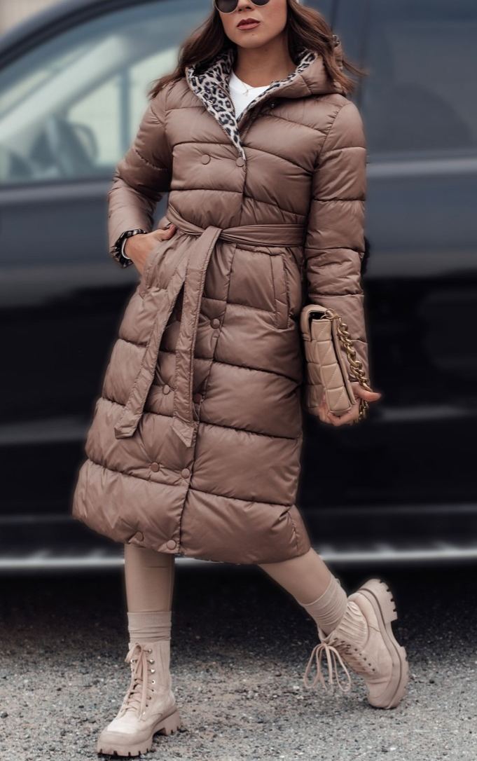 Reversible Down Coat with Leopard Print and Solid Design