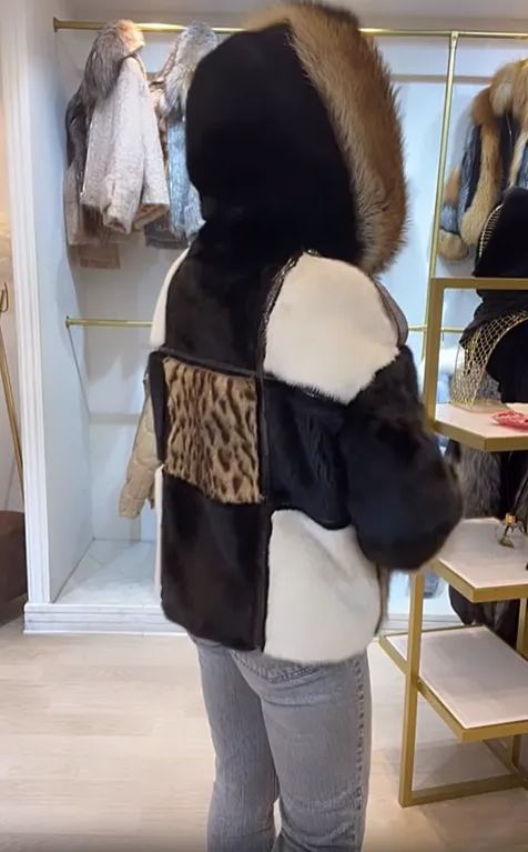 Patchwork Faux Fur Hooded Jacket