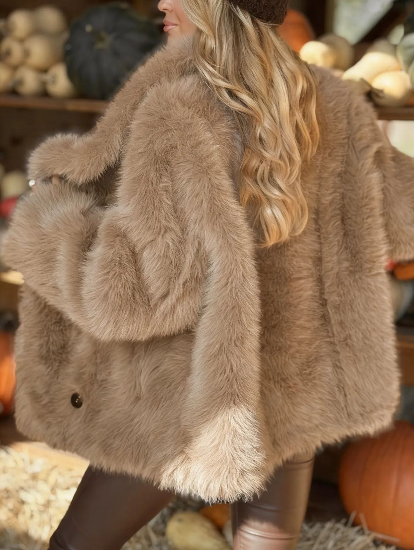 Mocha-colored double-faced suede fur coat